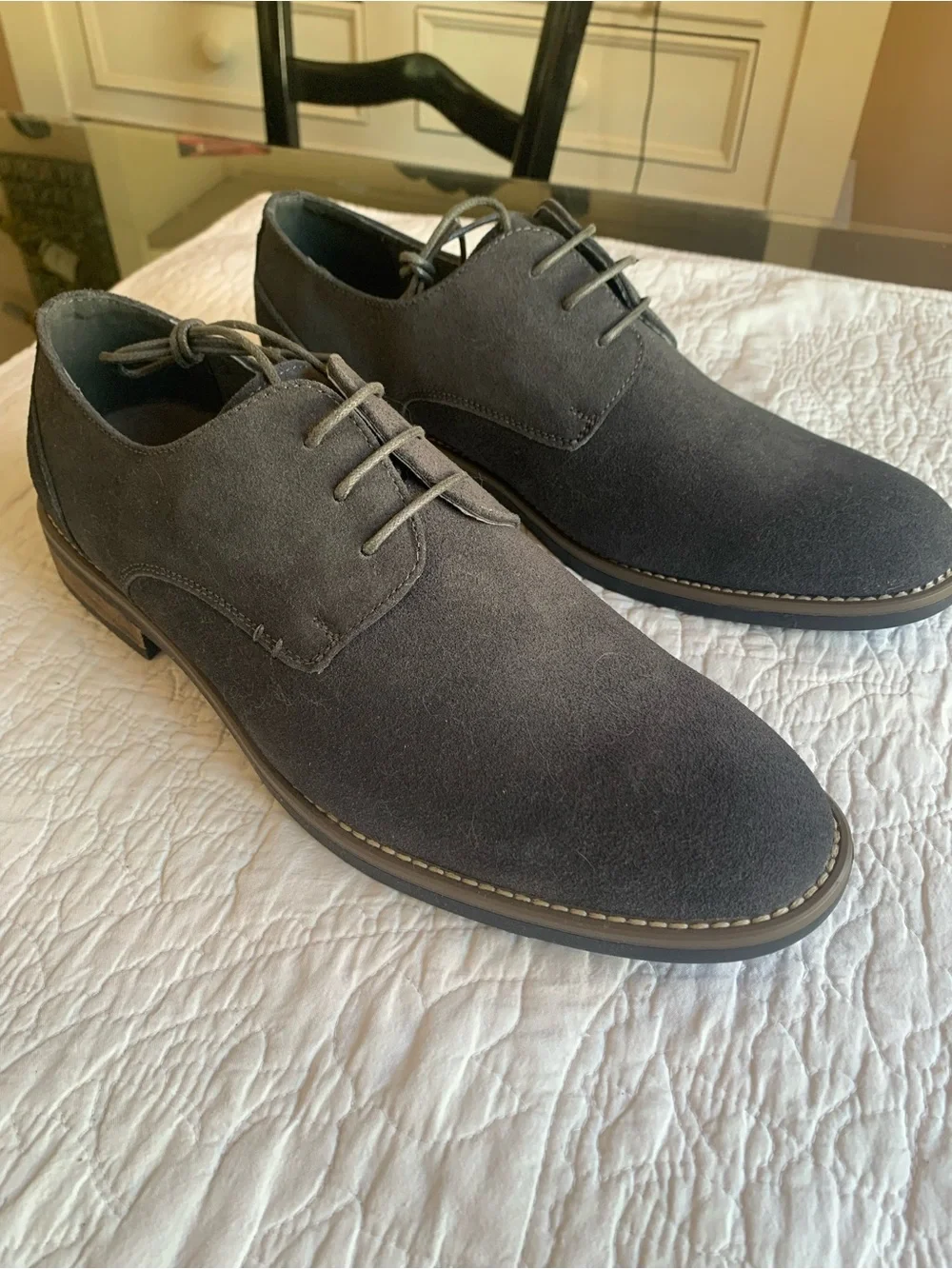 Bruno Marc Grey Suede Oxford Lace-Up Shoes